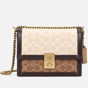 Coach Hutton shoulder bag in blocked signature canvas with snakeskin detail